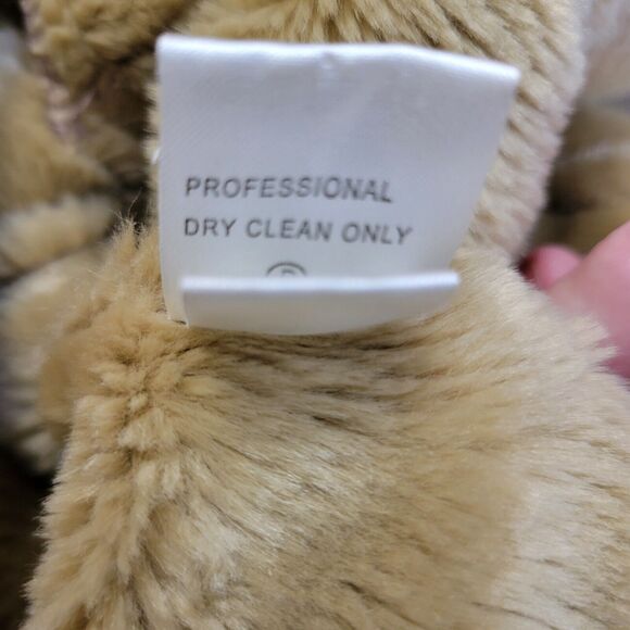 Calvin Klein Womens Faux Suede Coat Jacket Size Medium Tan Hood Raccoon Fur Trim - Picture 8 of 8